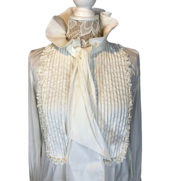 ETRO white tuxedo blouse high ruffled neck tie Victorian style size small (40) - Picture 3 of 13